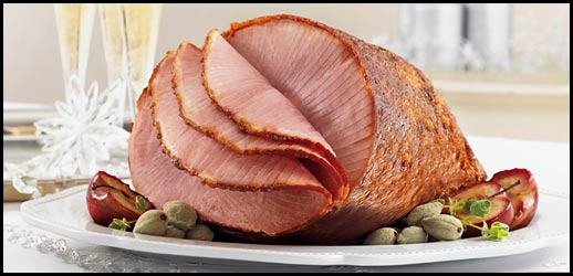 A close up of ham on a plate