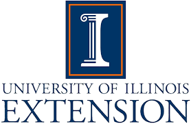 A blue and white logo for the university of illinois extension.