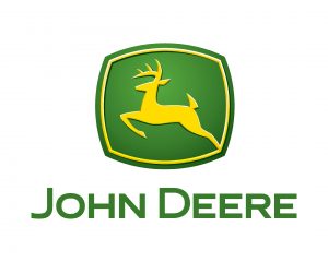 A green and yellow logo of john deere.