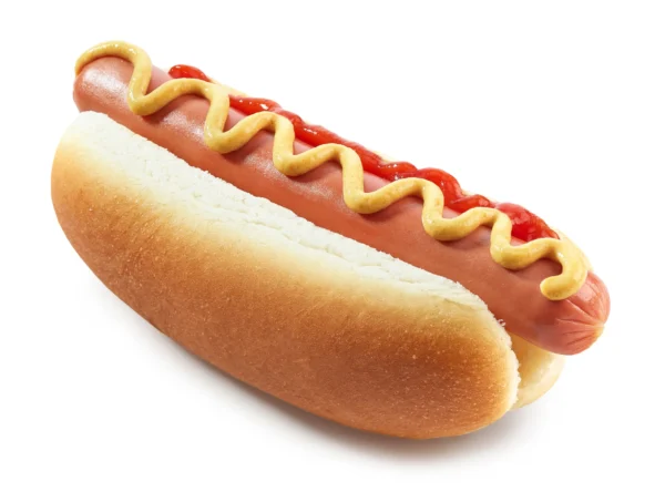 A hot dog with mustard and ketchup on it.