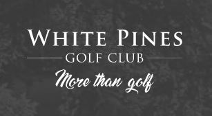 A black and white logo for the white pines golf club.