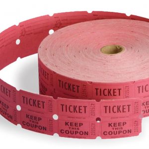 A roll of pink tickets with the word " ticket " written on it.