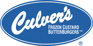 A blue and white logo for culver 's frozen custard.