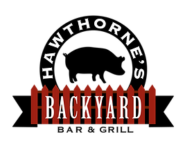 A black background with the word hawthorne 's backyard written in white.