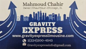 A business card for the gravity express limousine.