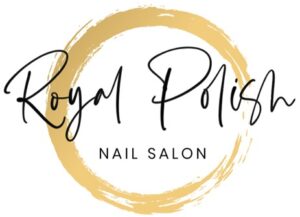 A logo of a nail salon with the words royal polish.